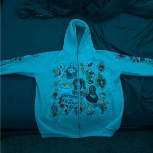 Men's Graphic Zip-Up Sweater - Gray